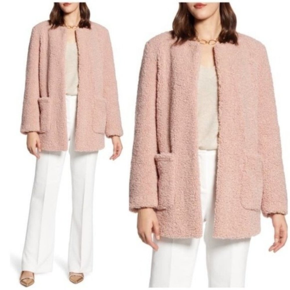 Nordstrom HALOGEN Faux Shearling Teddy Coat Jacket in Blush Pink Size XL NWT